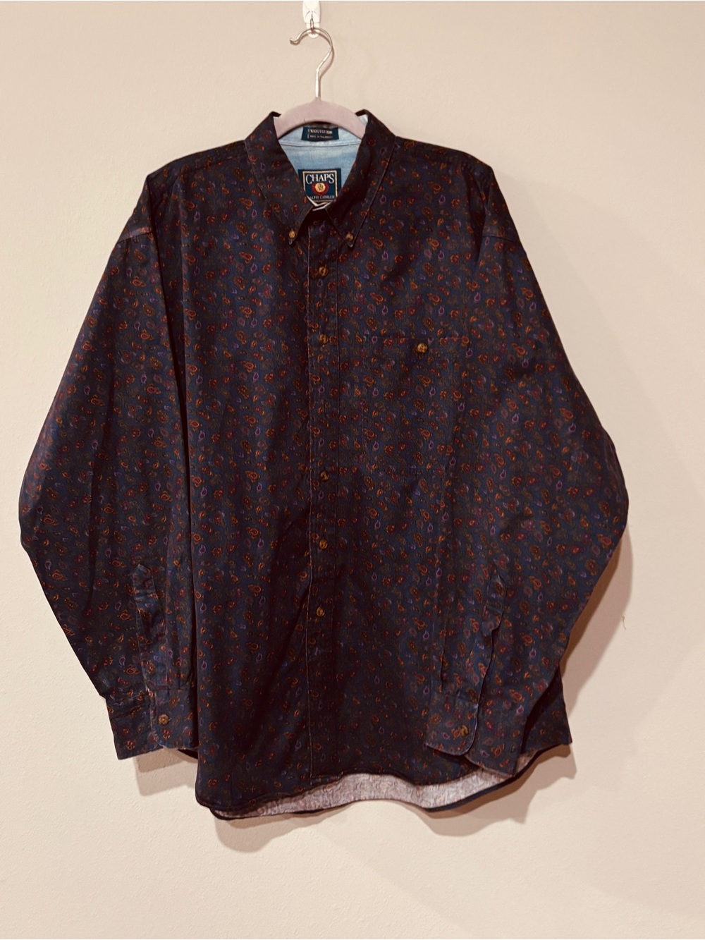 Chaps Ralph Lauren Vintage Men's XL Blue Paisley Cotton Woven Button-Down Shirt